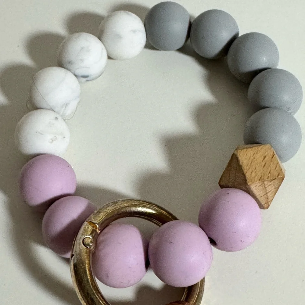 Purple and Gray Beaded Keychain with Tassel‎